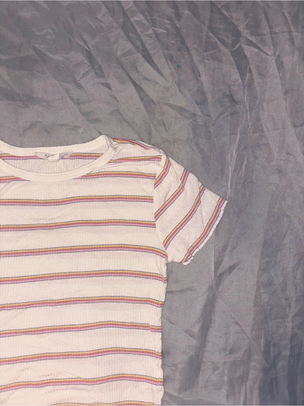 Striped Short Sleeve Tee - White with Rainbow Stripes